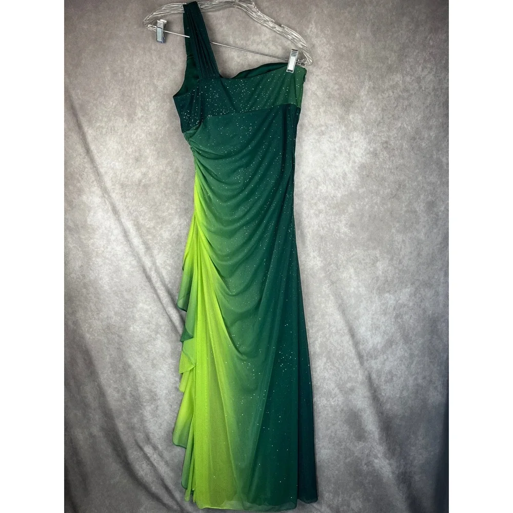 Vtg 90s‎ Y2K Fairy Prom Gown S Green Ombré Overlay Rhinestones Mermaid Dress USA
